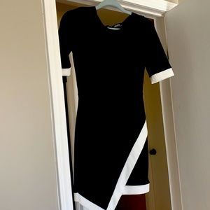 Lulu’s Black and White Asymmetrical Bodycon Dress